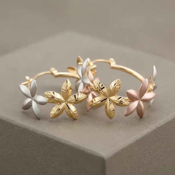 Gold_White_Metal_Tri_Tone_Plumeria_Floral_Hoop_Earrings_For_Women