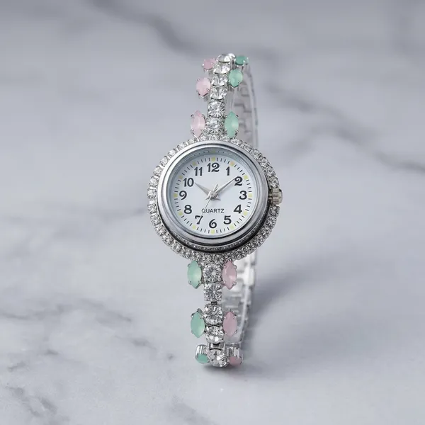 Silver_Turquoise_Stone_Floral_Bracelet_Watch_For_Women