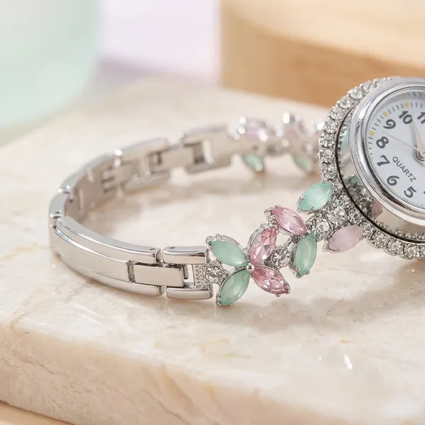 Silver_Turquoise_Stone_Floral_Bracelet_Watch_For_Women