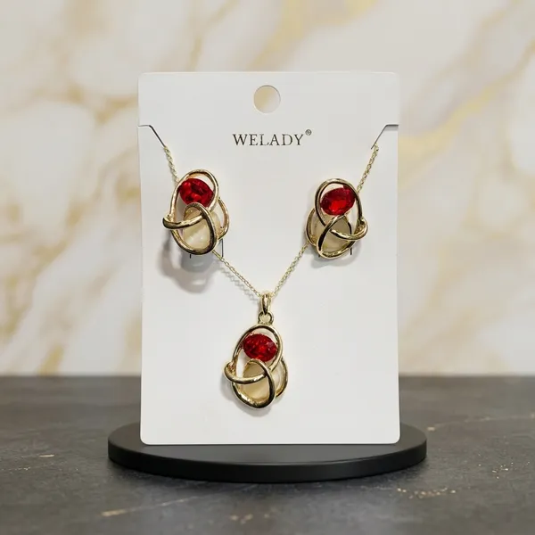 Rose_Gold_Red_Crystal_Interlocking_Heart_Necklace_Set_For_Women