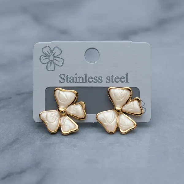 White_Enamel_Gold_Tone_Floral_Stud_Earrings_For_Women