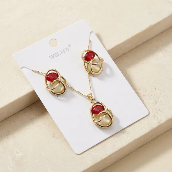 Gold_Red_Stone_Pendant_Necklace_And_Earrings_Set_For_Women