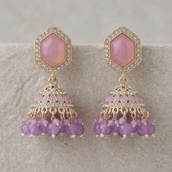 Gold_Stainless_Steel_Pink_Stone_Jhumka_Earrings_For_Women