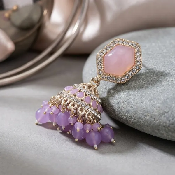 Gold_Stainless_Steel_Pink_Stone_Jhumka_Earrings_For_Women