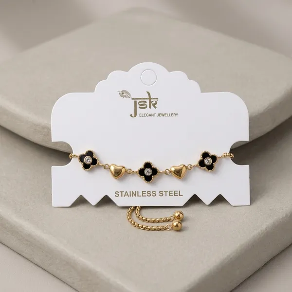 Gold_Black_Flower_Heart_Charm_Stainless_Steel_Bracelet_For_Women