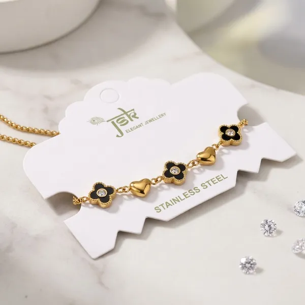 Gold_Black_Flower_Heart_Charm_Stainless_Steel_Bracelet_For_Women