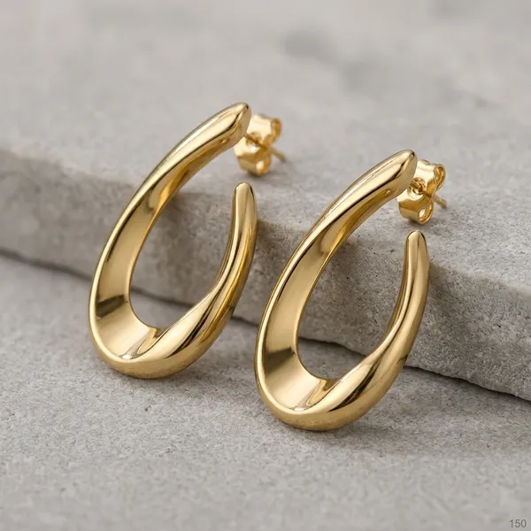 Gold_Metallic_Elongated_Teardrop_Hoop_Earrings_For_Women