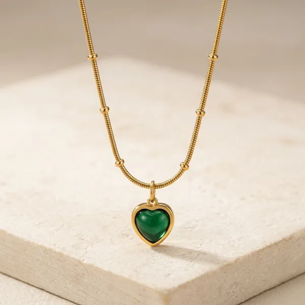 Gold_Green_Anti_Tarnish_Heart_Pendant_Snake_Chain_Necklace_For_Women
