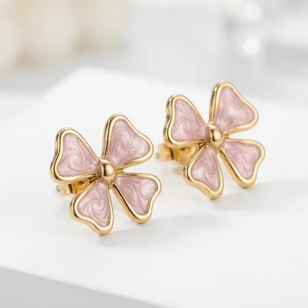 Pink_Enamel_Flower_Stud_Earrings_For_Women