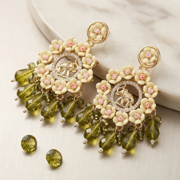 Green_Gold_Stainless_Steel_Floral_Crystal_Drop_Earrings_For_Women