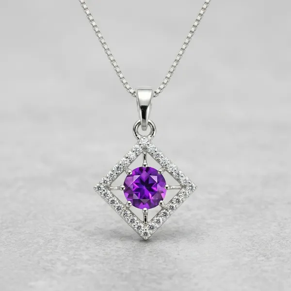 Silver_Purple_Sterling_Amethyst_Square_Pendant_For_Women