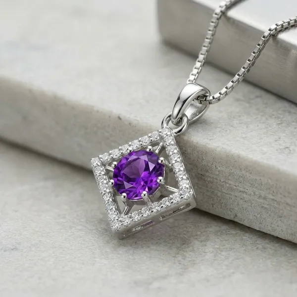 Silver_Purple_Sterling_Amethyst_Square_Pendant_For_Women