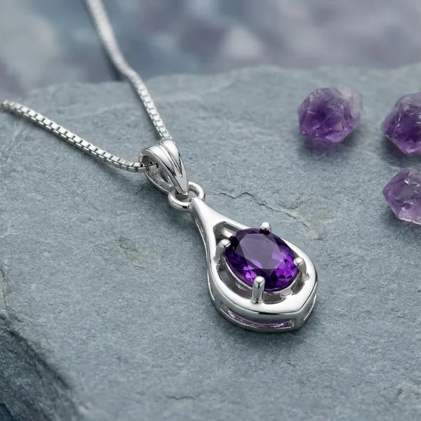 Silver_Purple_Sterling_Amethyst_Teardrop_Pendant_For_Women