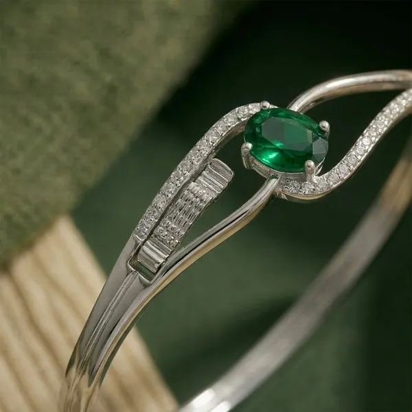 Silver_&_Green_Sterling_Virelia_Stone_Kada_For_Women