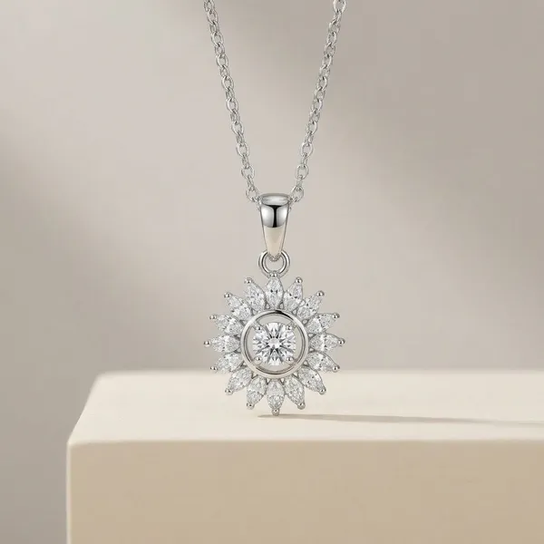 Silver_Sterling_Sunflower_White_Stone_Pendant_For_Women