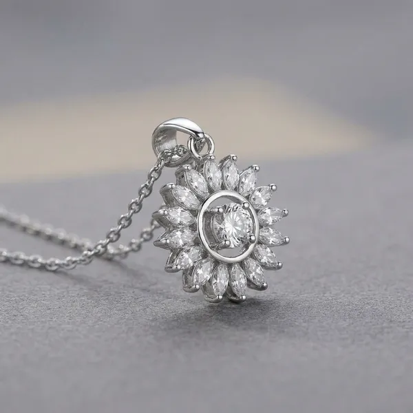Silver_Sterling_Sunflower_White_Stone_Pendant_For_Women