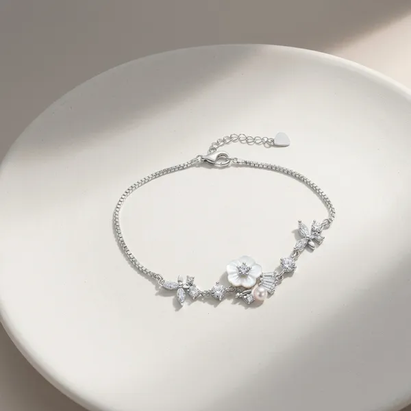 Silver_Sterling_Floral_Pearl_Zirconia_Bracelet_For_Women