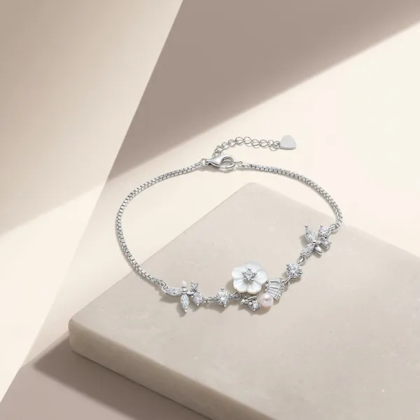 Silver_Sterling_Floral_Pearl_Zirconia_Bracelet_For_Women