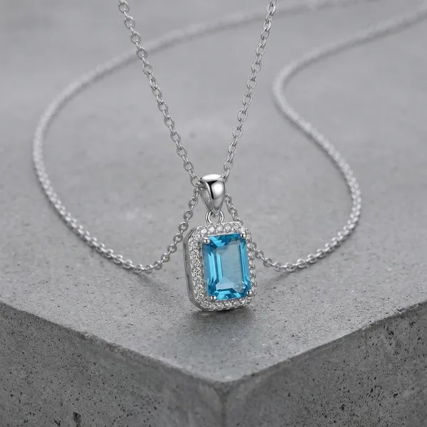 Silver_&_Blue_Topaz_Emerald_Cut_Halo_Pendant_For_Women