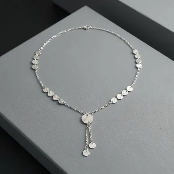 Silver_Sterling_Y_Shape_Hammered_Disc_Lariat_Necklace_For_Women