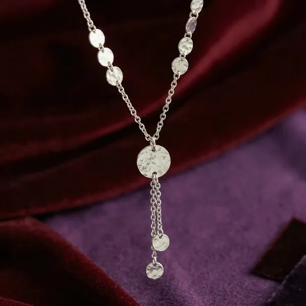 Silver_Sterling_Y_Shape_Hammered_Disc_Lariat_Necklace_For_Women