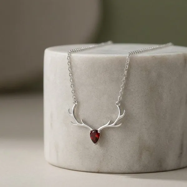 Silver_Sterling_Antler_Pear_Cut_Stone_Pendant_For_Women