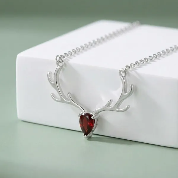 Silver_Sterling_Antler_Pear_Cut_Stone_Pendant_For_Women