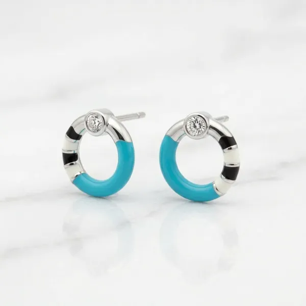 Silver_&_Blue_Enamel_Hoop_Earrings_For_Women