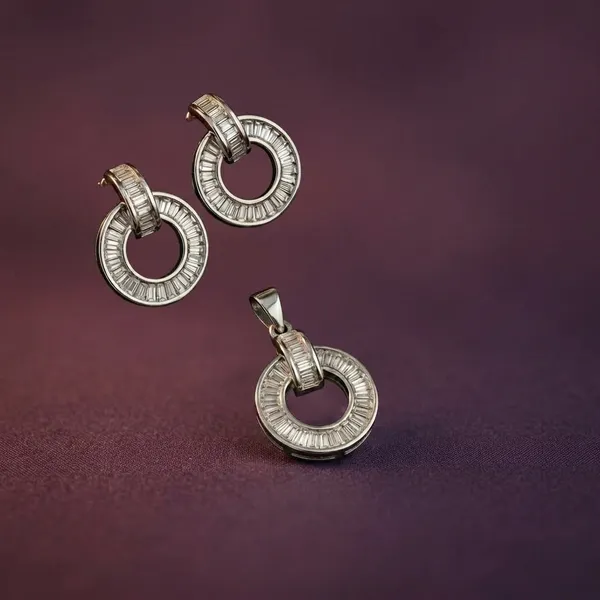 Silver_Sterling_Baguette_Cut_Cz_Pendant_Set_For_Women