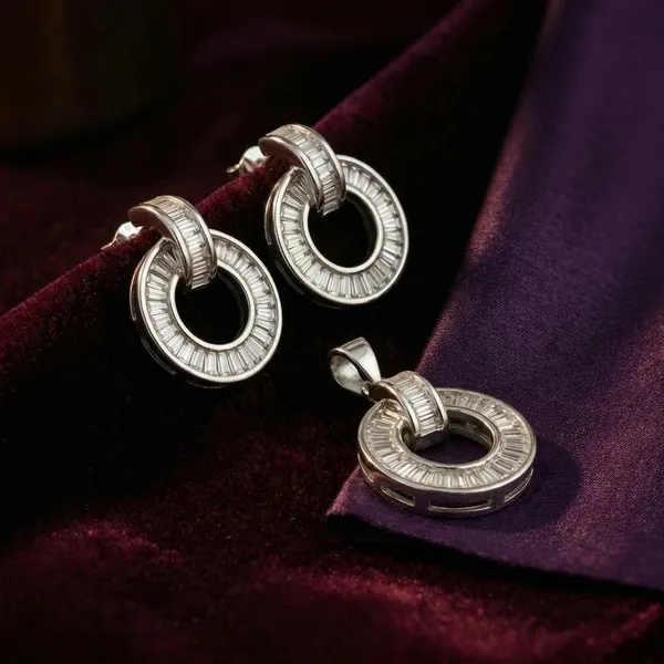 Silver_Sterling_Baguette_Cut_Cz_Pendant_Set_For_Women