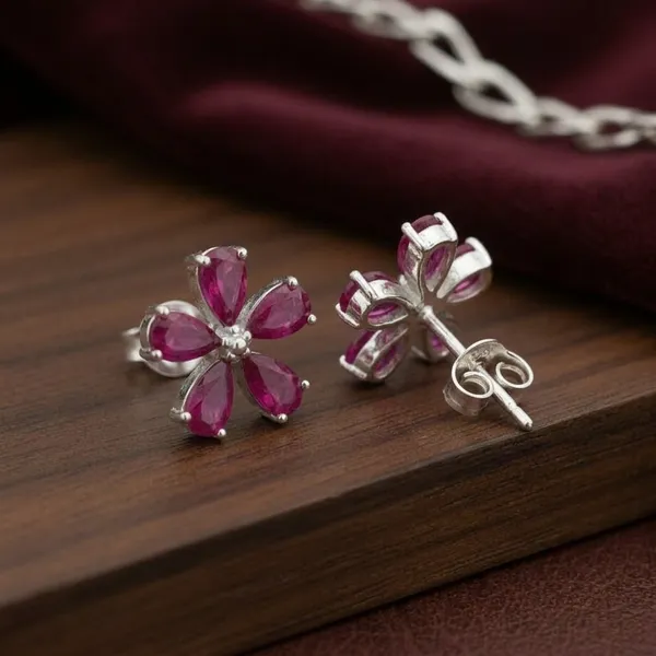 Silver_Pink_Sterling_Vinca_Earrings_For_Women