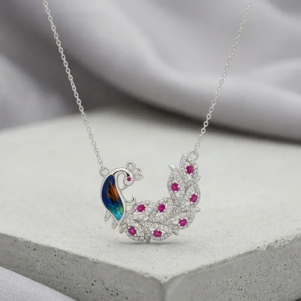 Red_Silver_Sterling_Morni_Peacock_Pendant_For_Women