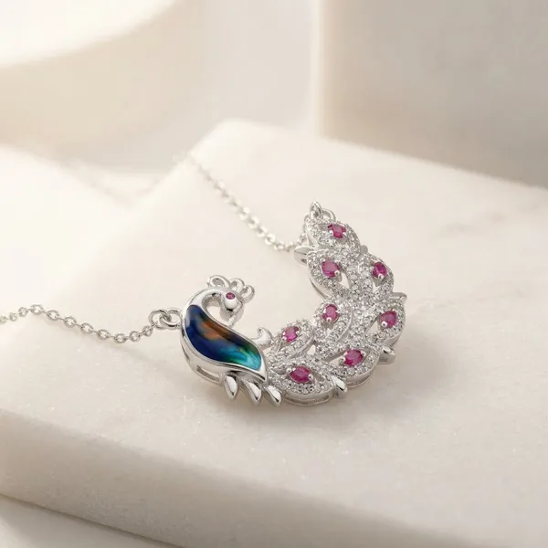 Red_Silver_Sterling_Morni_Peacock_Pendant_For_Women