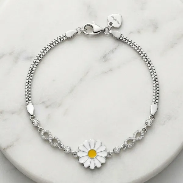 Silver_Sterling_Daisy_Floral_Chain_Bracelet_For_Women
