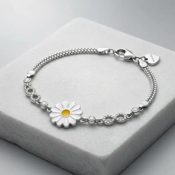 Silver_Sterling_Daisy_Floral_Chain_Bracelet_For_Women