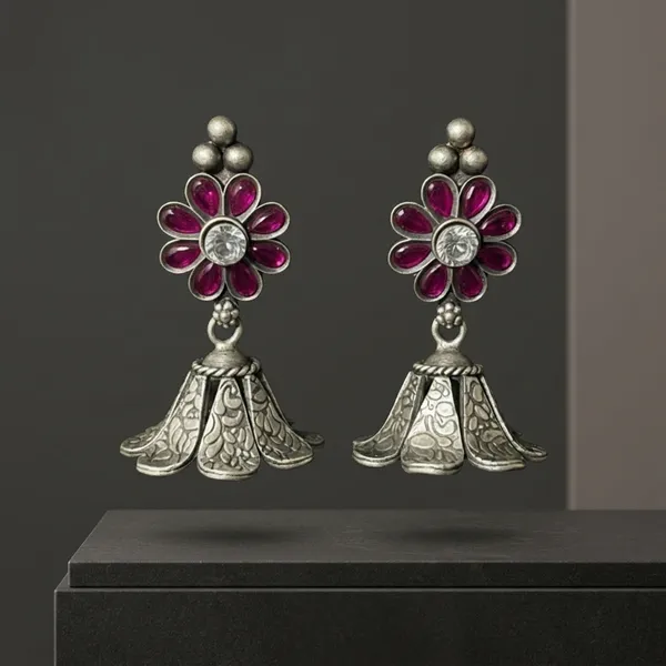 Silver_&_Pink_Sterling_Rhodium_Plated_Stud_Earrings_For_Women