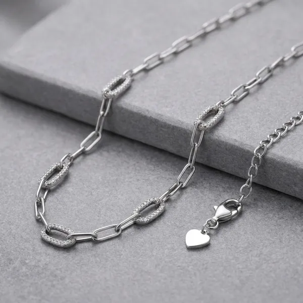 Silver_Sterling_Pave_Link_Chain_Necklace_For_Women