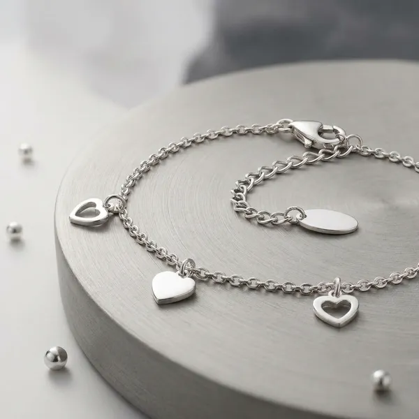 Silver_Sterling_Fluttering_Hearts_Bracelet_For_Women