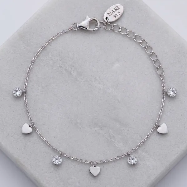 Silver_Sterling_Hearts_And_Charms_Chain_Bracelet_For_Women