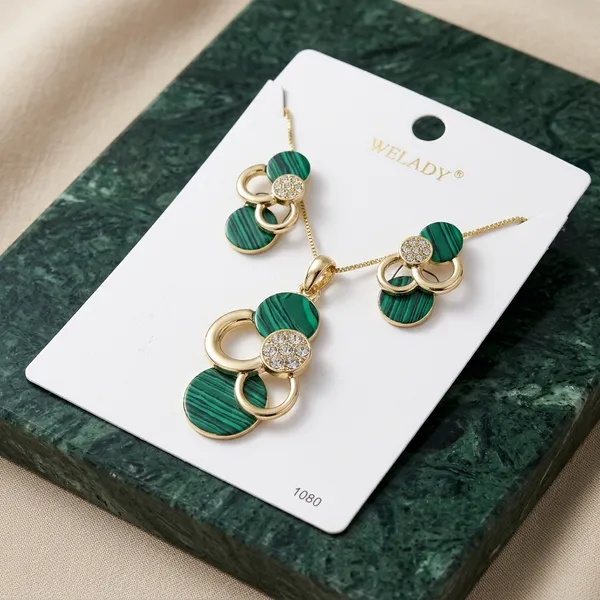 Green_Gold_Malachite_Pattern_Pendant_Jewellery_Set_For_Women