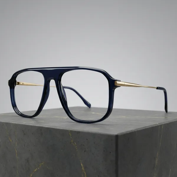 Black_Oversized_Aviator_Clear_Lens_Eyeglasses_With_Gold_Temples