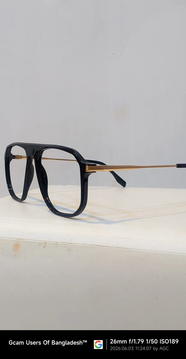 Black_Oversized_Aviator_Clear_Lens_Eyeglasses_With_Gold_Temples