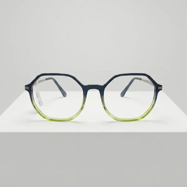 Black_And_Green_Gradient_Hexagonal_Frame_Eyeglasses