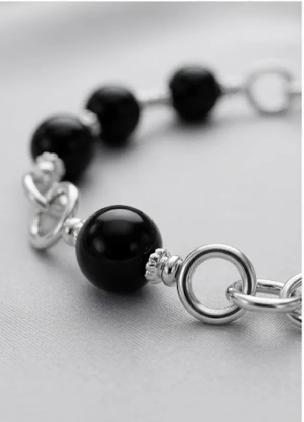 Silver_Handmade_Black_Beaded_Sterling_Adjustable_Bracelet