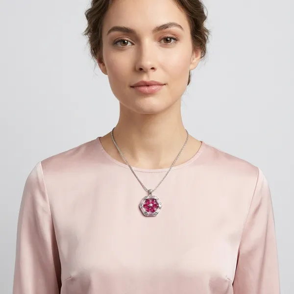 Silver_Pink_Gemstone_Floral_Hexagon_Pendant_with_Chain