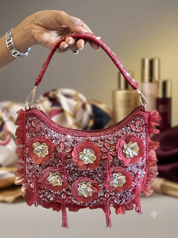 Suede_and_Sequins_floral_clutch
