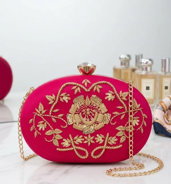 Magenta_Zardosi_work_Oval_Box_Clutch