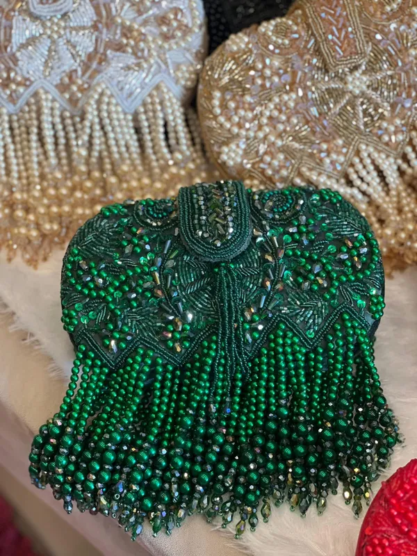 Green_Suede_Beaded_Embroidered_Tassel_Clutch_For_Women