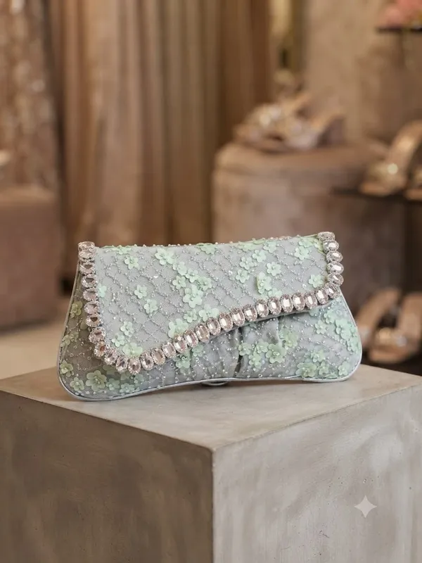 Pastel_Green_Floral_Embellished_Clutch
