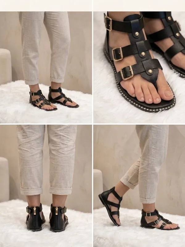 Black_Women's_Flat_Gladiator_Footwear